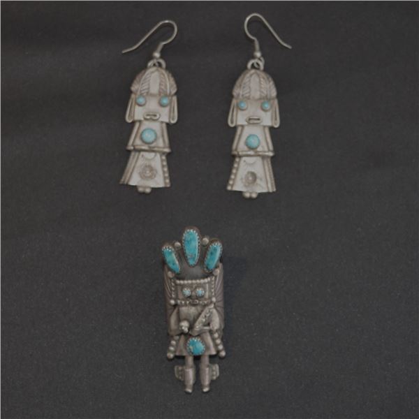 Navajo Kachina "Fatotya Yazzie" Earrings & D. Suazo Ring