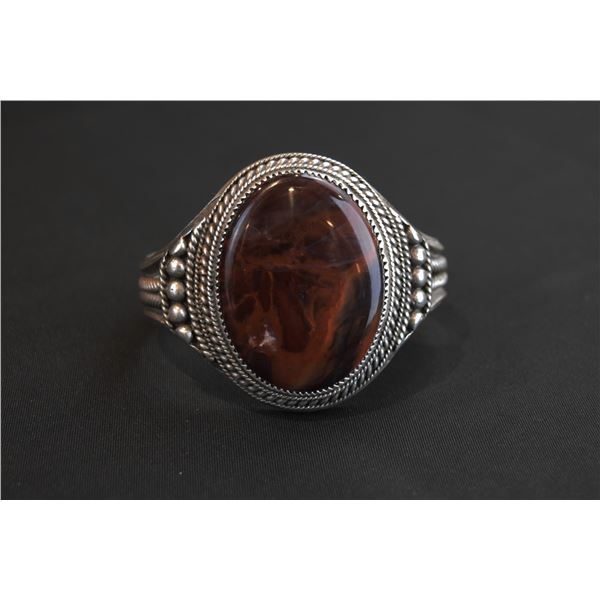 Vintage Silver Cuff with Oval Agate