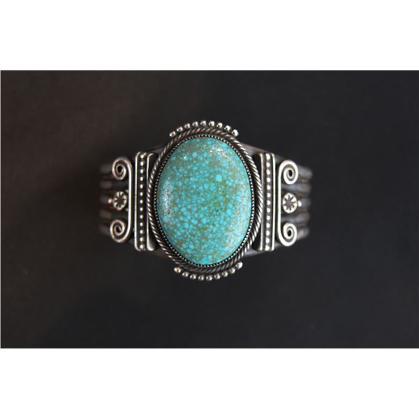 Large Oval Matrix Kingman Turquoise with twisted silver bracelet by Steven Arviso
