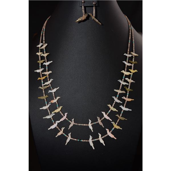 Bird Heishi Shell Necklace & Earrings