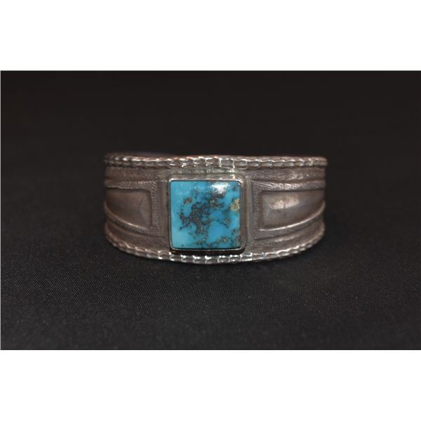 Morenci Turquoise with Pyrite Matrix and Silver Bracelet by Joc Favour