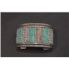 Image 1 : Inlaid Heishi and Turquoise in Sterling Silver Cuff marked "T"over mountains