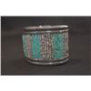 Image 2 : Inlaid Heishi and Turquoise in Sterling Silver Cuff marked "T"over mountains