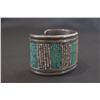Image 3 : Inlaid Heishi and Turquoise in Sterling Silver Cuff marked "T"over mountains