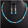 Image 1 : Necklace & Earring Set, Aqua faceted chalcedony & brushed silver