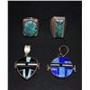 Image 1 : Lot of 4: 1)  Set of Two Double-Sided, Zuni Inlay Pendants; 2) Two Silver and Turquoise Rings