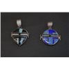 Image 2 : Lot of 4: 1)  Set of Two Double-Sided, Zuni Inlay Pendants; 2) Two Silver and Turquoise Rings