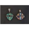 Image 3 : Lot of 4: 1)  Set of Two Double-Sided, Zuni Inlay Pendants; 2) Two Silver and Turquoise Rings