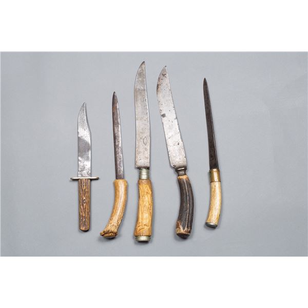 Collection of 5 Decorative Frontier era Stag handle knives