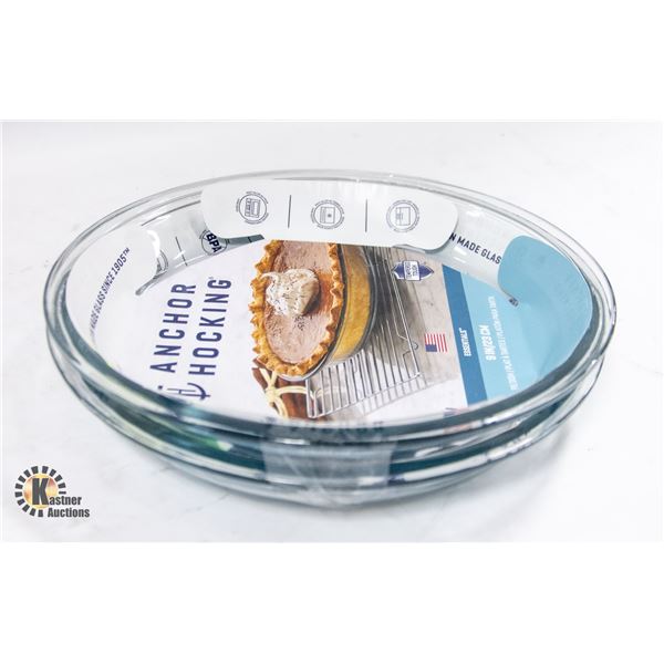 ANCHOR HOCKING 9" GLASS PIE PLATE - NEW PACK OF 2