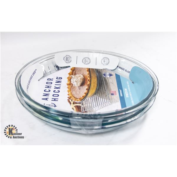 ANCHOR HOCKING 9" GLASS PIE PLATE - NEW PACK OF 2