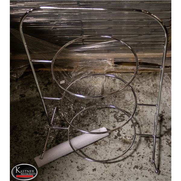2 NEW CHROME ROUND 3 TIER BUFFET SERVERS