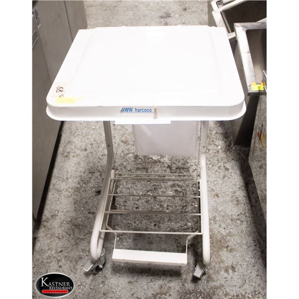WHITE CLEANING BAG CART W/ FOOT ACTIVATED LID