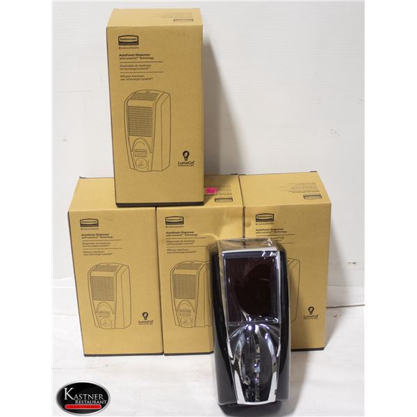 5 RUBBER MAID AUTO FOAM DISPENSERS W. LUMECELL