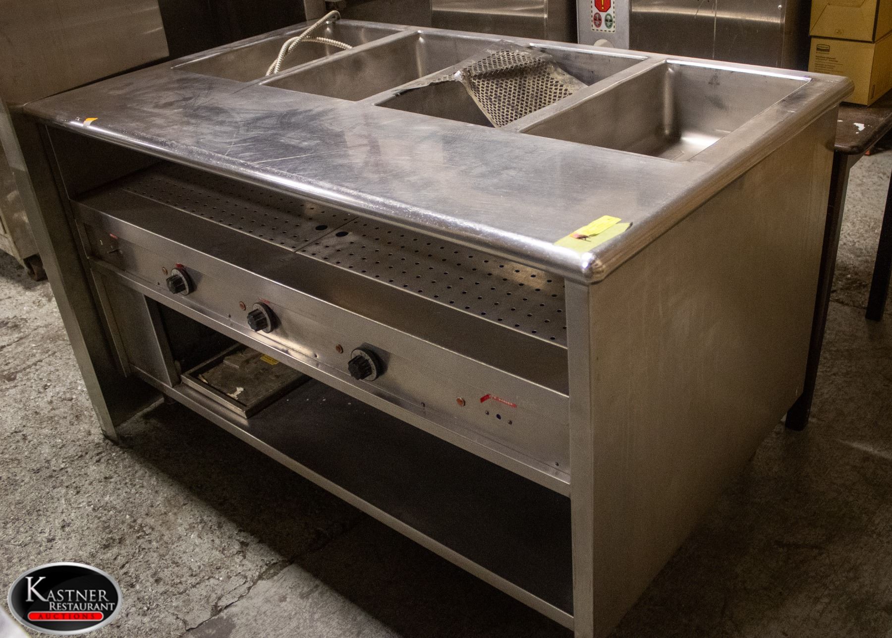 4 WELL ST. STEEL STEAM TABLE W/ UNDERMOUNT STORAG
