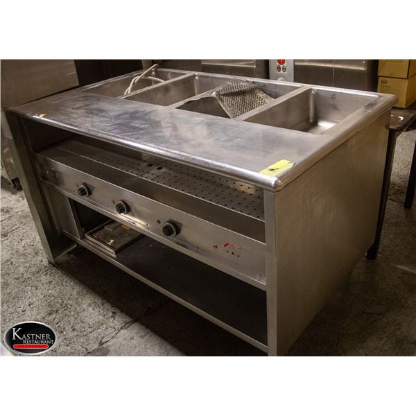 4 WELL ST. STEEL STEAM TABLE W/ UNDERMOUNT STORAG