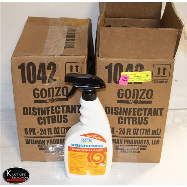 TWO CASES OF GONZO DISINFECTANT 12 BOTTLES X 710ML