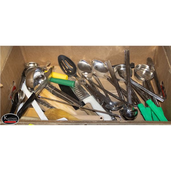 ASSORTED SPOONS / LADDLES / & TONGS