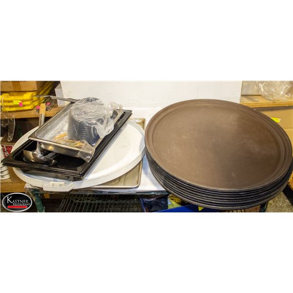 LOT OF ASSORTED 26" X 22" OVAL SERVING TRAYAS W/