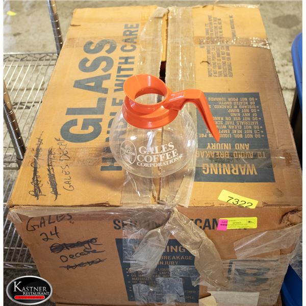 BOX OF 24 ASSORTED GLASS COFFEE SERVING DECANTERS