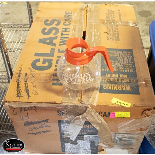 BOX OF 24 ASSORTED GLASS COFFEE SERVING DECANTERS