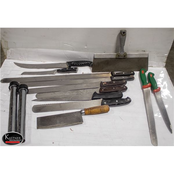 BUCKET OF ASSORTED KNIVES AND MORE