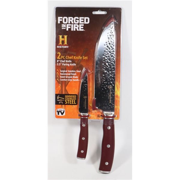 NEW FORGED IN FIRE 2PC CHEFS KNIFE SET 8" & 3.5"