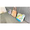 Image 2 : 3 LEATHER PURSES INCLUDING: "OH POOL BOY" SHOULDER BAG, BLUE ABSTRACT HANDBAG, AUNT AND CHILD PINK