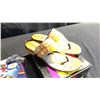 Image 2 : SIZE 10 MAISON MODERNE COVERED WEDGE SANDALS, SHOW GIRLS FLAT BUCKLE THONGS AND ALBERTO VARGAS PURSE