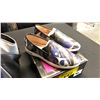 Image 2 : SIZE 9 BLUE ABSTRACT LEATHER LOAFERS, WOMEN AND CHILD BALLET FLATS WITH SOLID CAP TOE, ICON BLUE