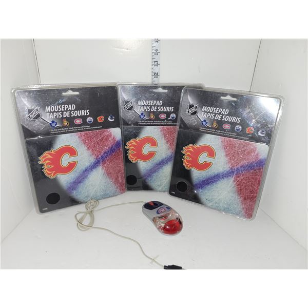 3 New NHL Calgary Flames Mousepads + Liquid Flames Mouse