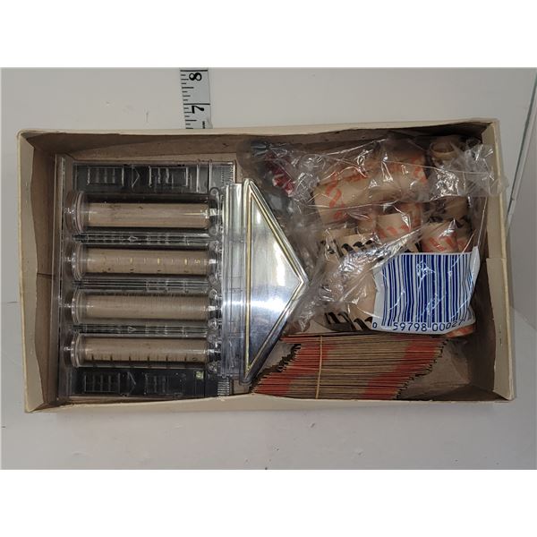 Shoe Box of Coin Supplies & Coin Bank