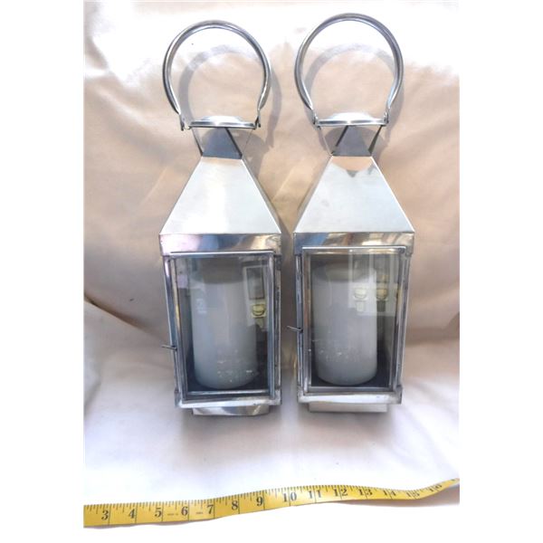 Pair Of Candle Lanterns With Battery Operated Candles