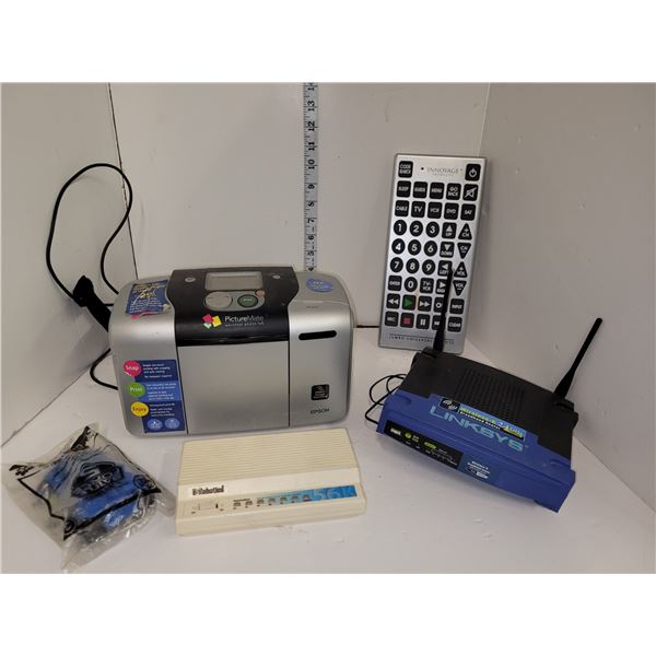 Espon Picture Mate; XL Remote; Hot Wheels Mchappy Toy; Linksys +