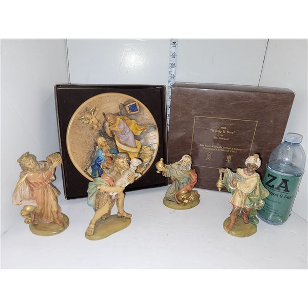 Lot of Quality Christmas Nativity Statues + Boxed Fontanini Christmas Plate
