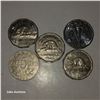 Image 1 : Lot of 5 Nickels: 1960; 1947 Maple Leaf; 1944 Tombac; 1928; 1956
