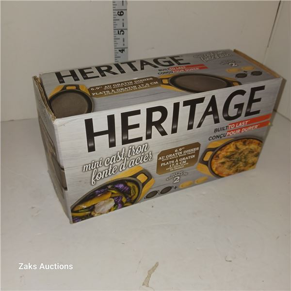 In Box (new?) Heritage Mini Cast Iron 6.9 Au Gratin Dishes
