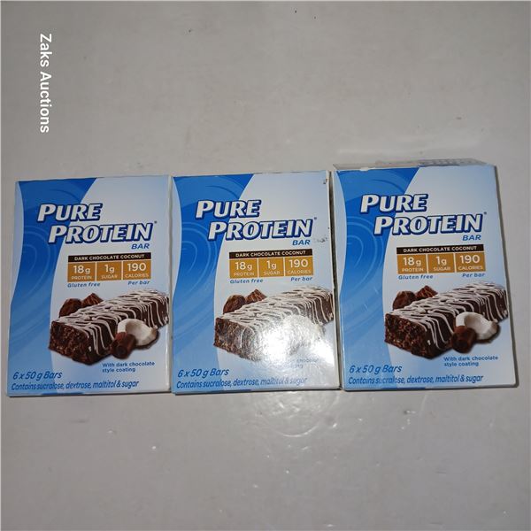 Lot of 3 Boxes Pure Protein Bars Dark Chocolate Coconut