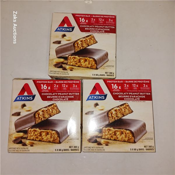 Lot of 3 Atkins Chocolaty Peanut Butter Protein Bars