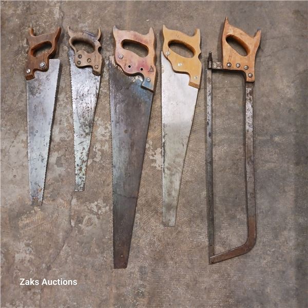 Lot of 5 Vintage Wooden Hand Saws