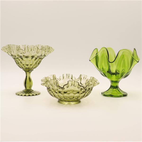 Green vintage pressed glass x 4