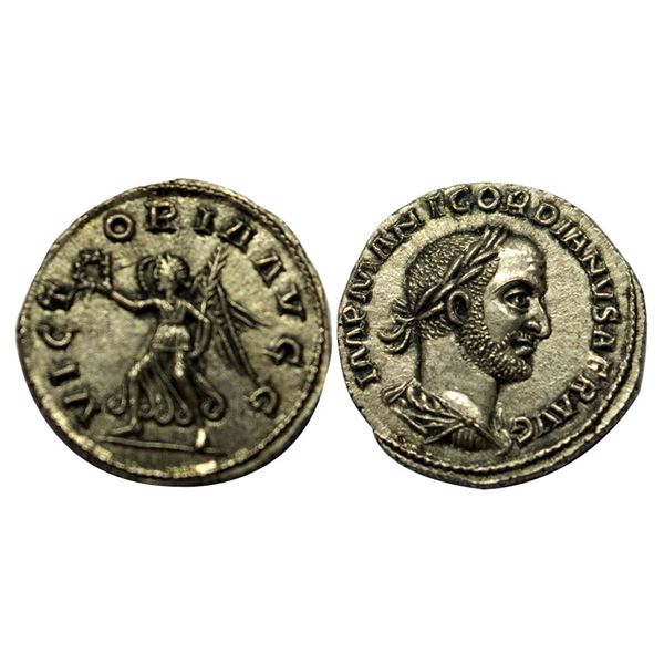 Ancient World, Roman Empire, Gordian II (c. 238 AD). Silver Denarius, 2.98gms