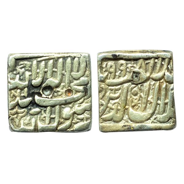 Mughals, Akbar (1556-1605 AD), Silver Square Rupee , Ahmedabad (not visible) Mint, 998AH, 11.21gms