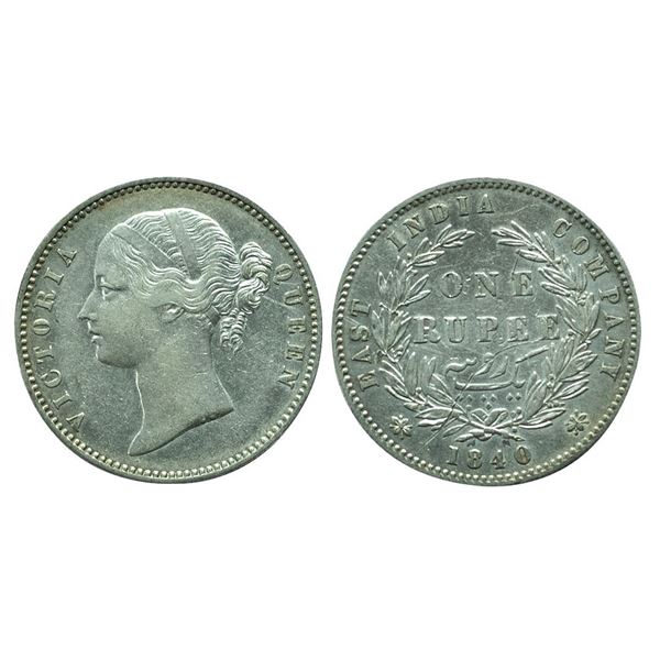 British India, Victoria Queen, 1840, Silver One Rupee, Divided Legend