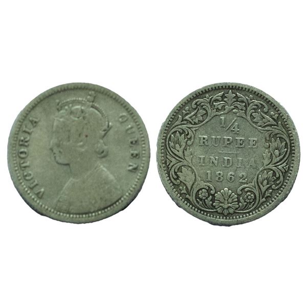 British India, Victoria Queen,1862, Silver ¼ Rupee, Calcutta Mint
