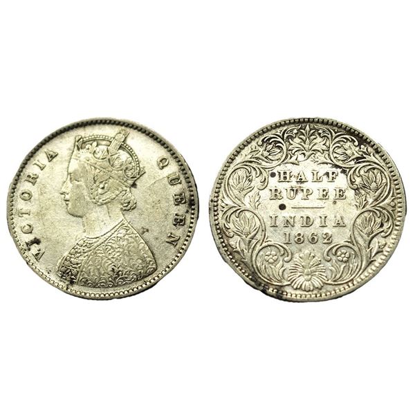 British India, Victoria Queen, 1862, Silver ½ Rupee, Calcutta Mint