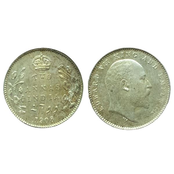 British India, Edward VII, Silver 2 Annas, 1908,  Calcutta Mint