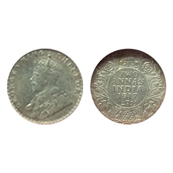 British India, King George V, 1917, Silver 2 Annas, Calcutta Mint