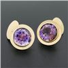 Image 3 : Men's Vintage 14K Yellow Gold 8 ctw Round Bezel Amethyst Polished Frame Cuff Lin