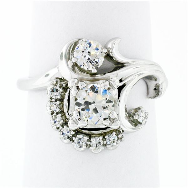 Schneider's Antique Art Deco 18K Gold.88 ctw Diamond Flower & Leaf Bouquet Ring